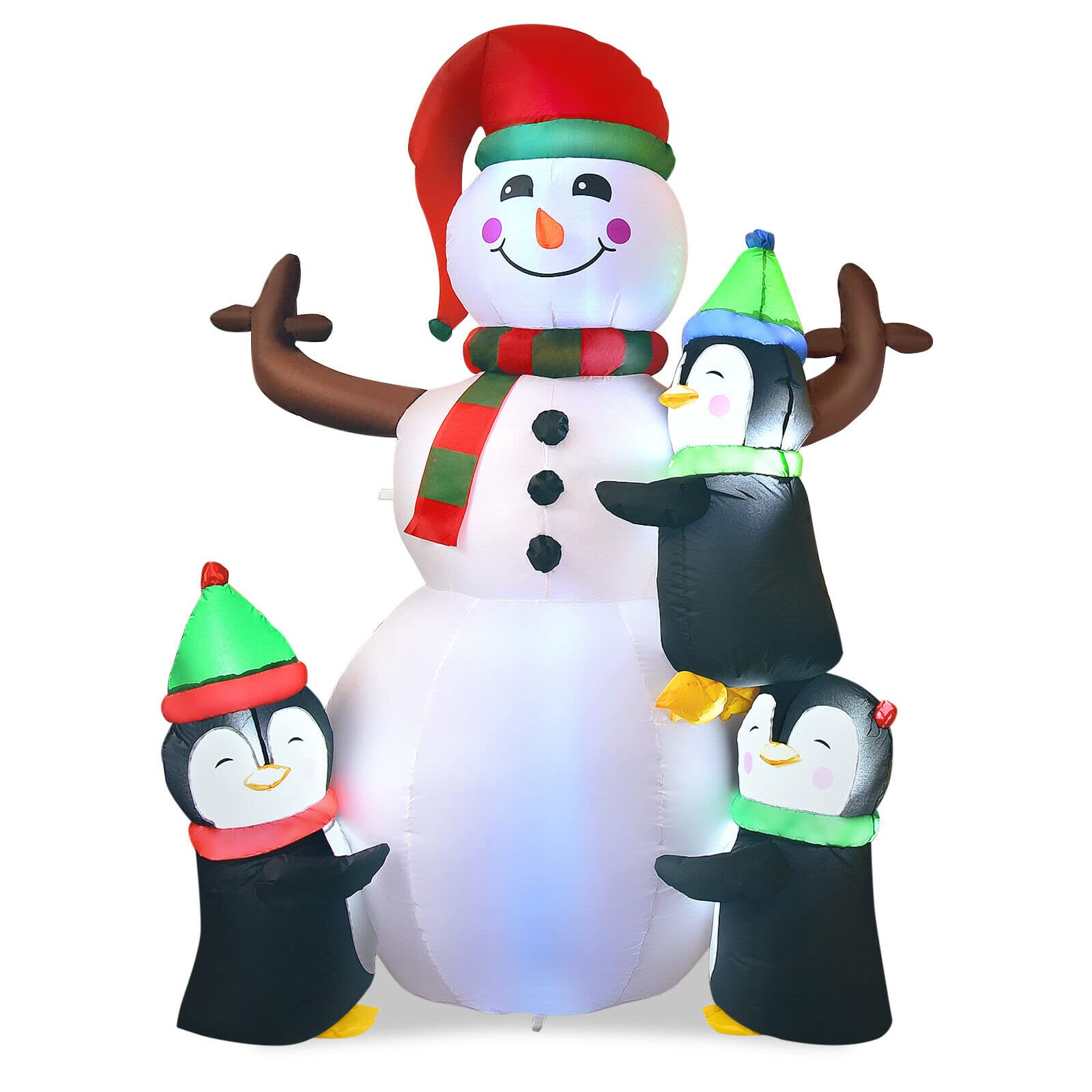 Tangkula 6 FT Christmas Inflatable Snowman with 3 Penguins